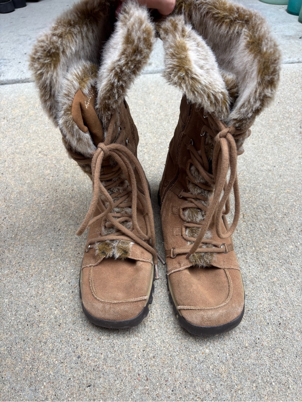 Skechers Outdoor Frolic 45708 Tan Suede Faux Fur Tall Winter Boots